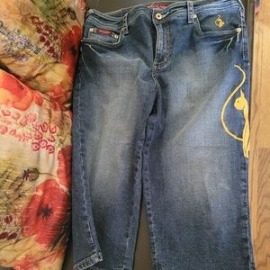 Head turning Baby Phat Capris , blue 💙 and gold ✨️ size 16